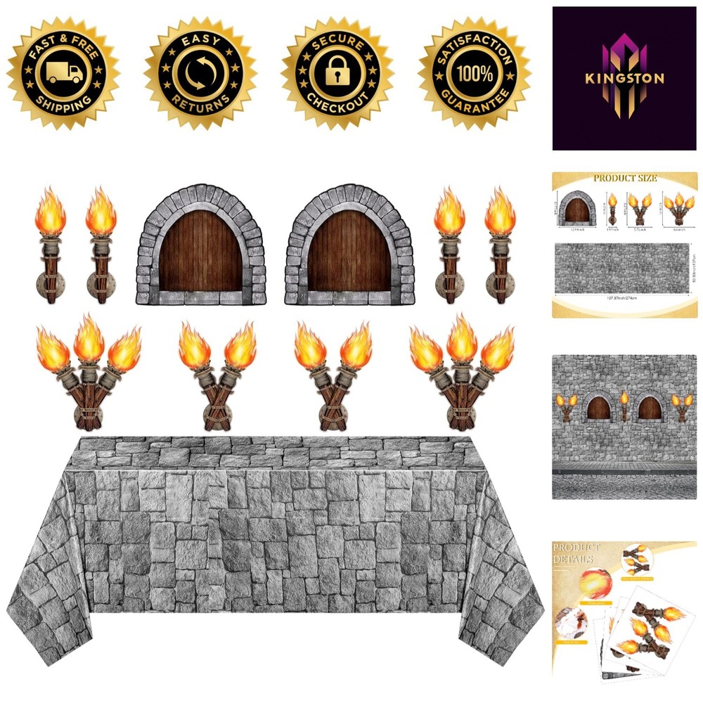 Medieval Party Decoration Set: 11 Pieces with Self-Adhesive Window & Torch Props