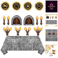 Medieval Party Decoration Set: 11 Pieces with Self-Adhesive Window & Torch Props