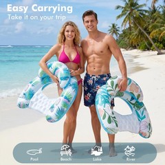 3 Pack Pool Floats Adult, Pool Floaties with Two Cup Holders & Handles, Infla…