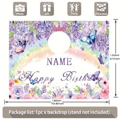 1pc Personalized Purple Flower Butterfly Princess Birthday Poster Tapestry Art ❀
