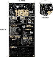 70Th Birthday Decorations Back in 1956 Door Banner for Men Women, Black Gold Hap