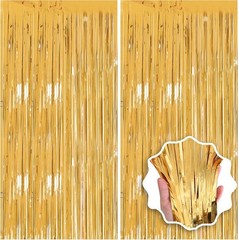 2 Pack 3.3×8.2 FT Gold Backdrop Birthday Decorations Foil Tinsel Curtain Gold…