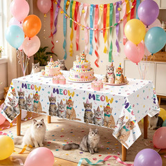 4 Pack Cat Party Tablecloths, Cat Birthday Party Decorations | 51 X 86 Inch