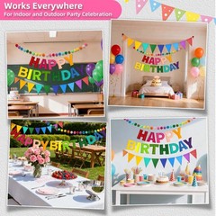 3D Happy Birthday Banner – Felt Rainbow Decorations, Reusable Bunting Flags, Par