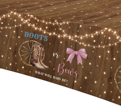 Cowboy Boots and Bows Gender Reveal Tablecloth Set, 3 Disposable Covers