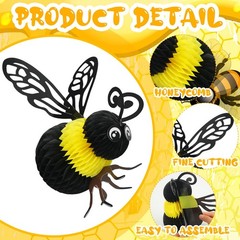 6 Pcs Bee Party Decorations 8 Inch Tissue Honeycomb Hanging Decor 8×10 Inch