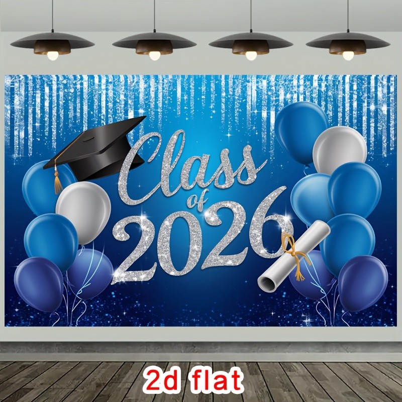 Party Backdrop 2D Flat Banner 2026 Graduation Cap Diploma Balloons Backdrop ♤