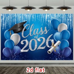 Party Backdrop 2D Flat Banner 2026 Graduation Cap Diploma Balloons Backdrop ☋