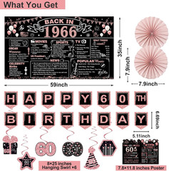 60Th Birthday Decorations for Women,32Pcs Back in 1966 Birthday Party Decoration
