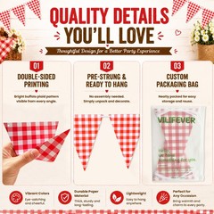 2 Pieces Red and White Checkered Banner, Double Sided Red Gingham Pennant Ban…