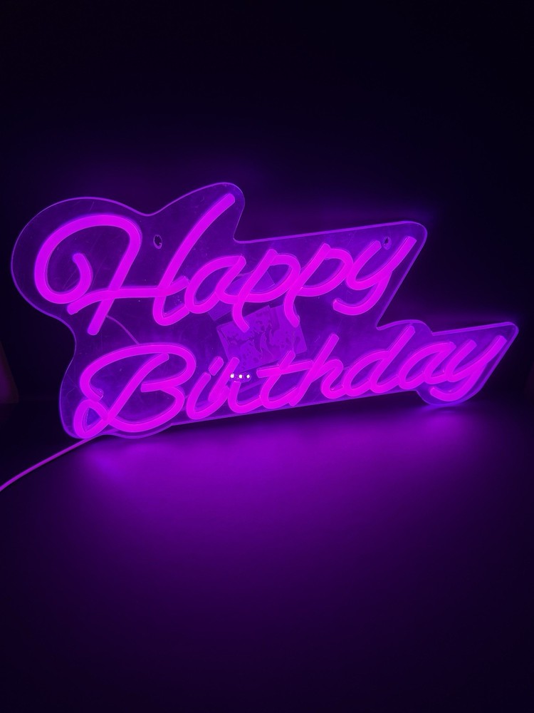 New/ Open Box Neon Pink “Happy Birthday” USB Light-up Sign by Neona Wall TESTED
