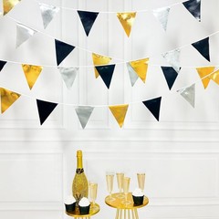 Black Gold Silver Party Decoration Triangle Pennant Banner Flag Metallic Fabr…