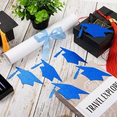 50 PCS Blue Glitter Graduation Cap Cutouts Class Of 2026 Table Confetti