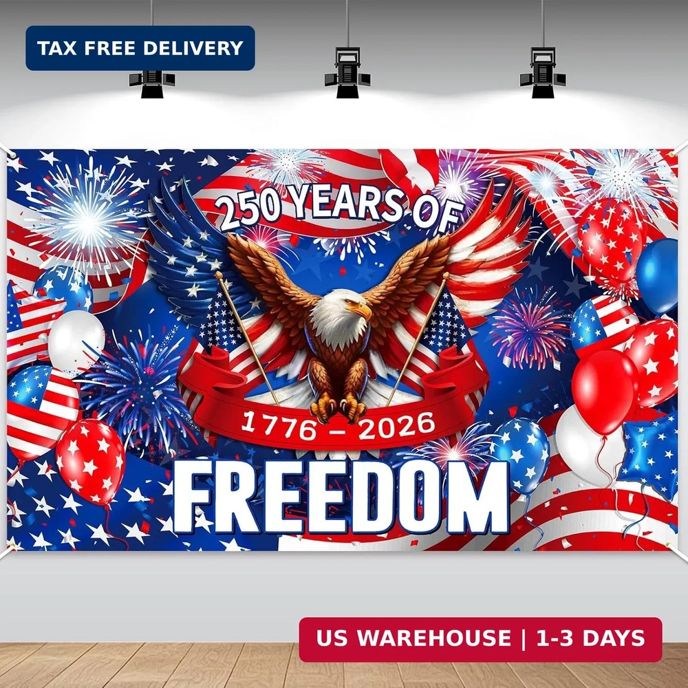 Tiamon 250 Years Birthday Decoration, 3.6 x 6 Ft American 1776-2026 Backdrop USA