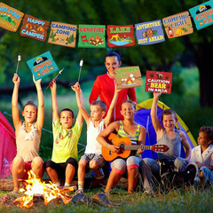 10PCS Summer Camping Party Decorations Banner Camper Adventure Welcome Sign