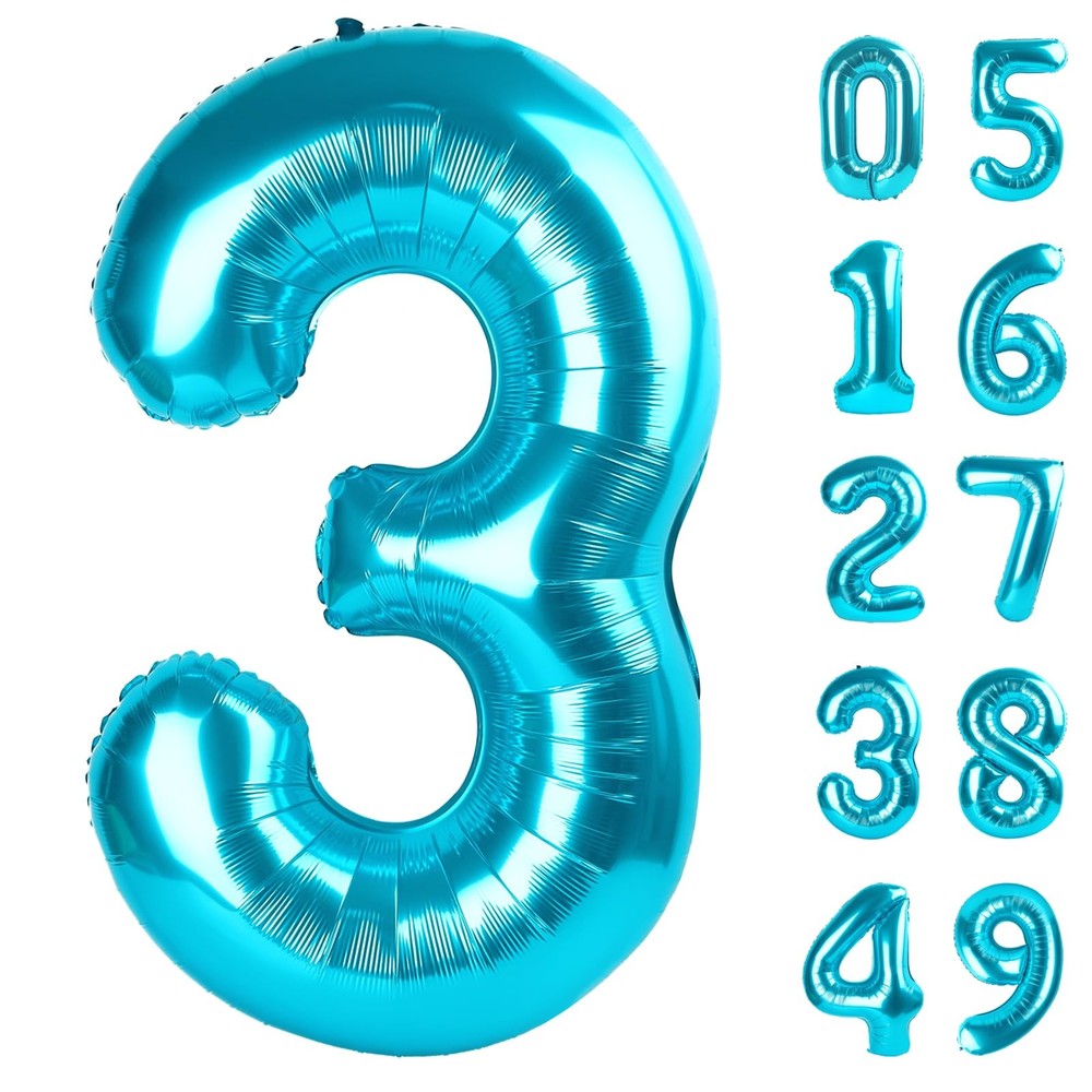 40 Inch Blue 3 Large Number Balloon, 3 13 23 30 33 36 Blue Birthday Party Dec…
