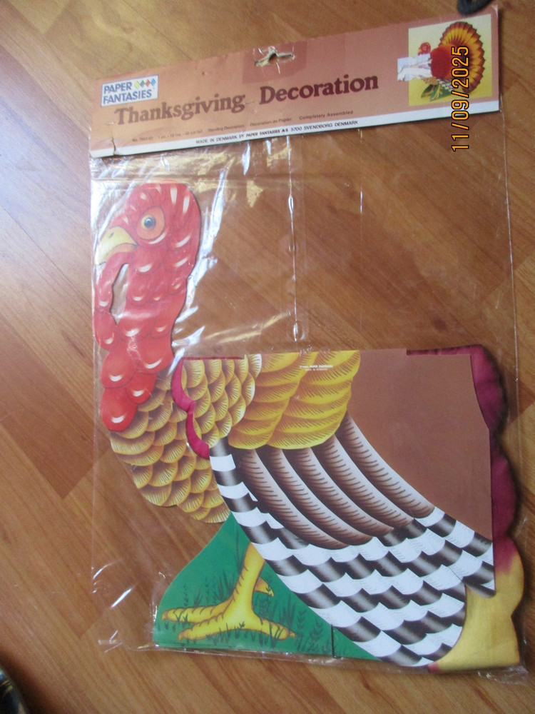 18″ Thanksgiving Turkey Honeycomb Decorations 1990 Paper Fantasies 2 Sided NOS