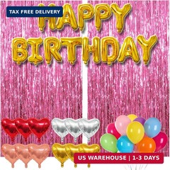 77Pcs Pink Happy Birthday Party Decorations Kit, Happy Birthday Banner, Pink Str