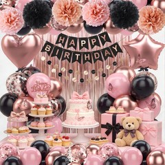 Rose Gold Black Birthday Party Decorations 12INCH Black Pink Rose Confetti Ba…