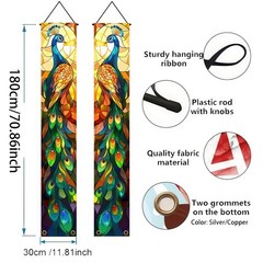 BlissYard 2pcs Peacock Decorations Door Banner Stained Glass Peacock Porch Ba…