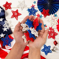 18Pcs 4Th of July Star Rattan Decoration Red Blue White Stars for Patriotic Deco