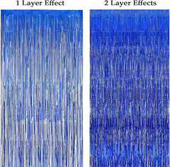 4 Pack Blue Fringe Backdrop 12.8X8.2 Feet Sparkle Metallic Tinsel Foil Fringe Cu