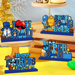 4Pcs Fathers Day Decorations Wood Table Decor Blue Happy Fathers Day Decorations