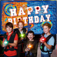 Gun Happy Birthday Supply Dart Battle Target Backdrop for Boy’S Party Decoration