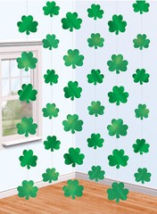 St Patricks Day Shamrock Party Decorations – Shiny Hanging Shamrock Strings x 6