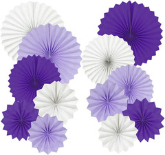 Paper round Fan Party Decorations, Blue Yellow Hanging Fans for Carnival Circus,