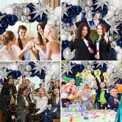 Navy Blue and Silver Balloon Garland Arch Kit 158pcs with Blue White Silver C…
