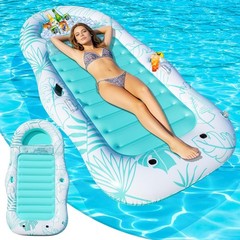 Inflatable Pool Floats Adult 87″x 47″ Large Lounger Float with Storage Cooler