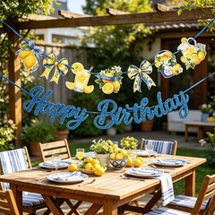 Lemon Happy Birthday Banners Yellow blue Lemongrass Birthday Party Decor