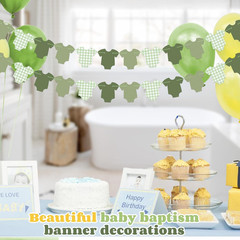 Green Bodysuit Party Decorations, Green Gingham Birthday Banners, Baby Shower Pa