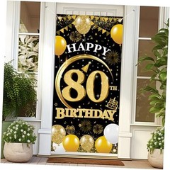 80th Birthday Decorations Door Banner – 1 Pcs Glitter Gold 80th Gold Black