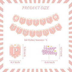 Pink Daisy Flower Party Decorations Set with Happy Birthday Banner Cake Topper 6