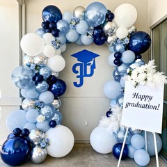 Blue White Silver Balloons Arch Kit, Navy Dark Pearl Blue Metallic Light Blue…