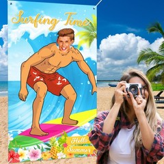 Hawaiian Surfer Photo Backdrop 59×39″ Aloha Surfing Boy Theme – Beach Party!