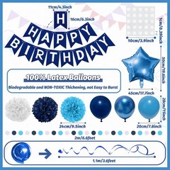 Navy Blue Birthday Decorations, Happy Birthday Banner with Paper Pompoms, Han…
