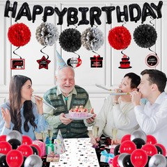Red and Black Party Decorations, 52 PCS Birthday Decorations for Men Women Bo…