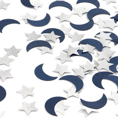 Navy-Blue Moon Silver Star Confetti – 300pcs Glitter twinkle little star Table C
