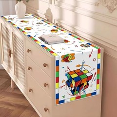 Puzzle Cube Table Runner Colorful Magic 3D Geometric Cube Retro Game Birthday