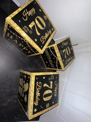 70th Birthday Decorative Boxes Stackable Cubes Black And Gold