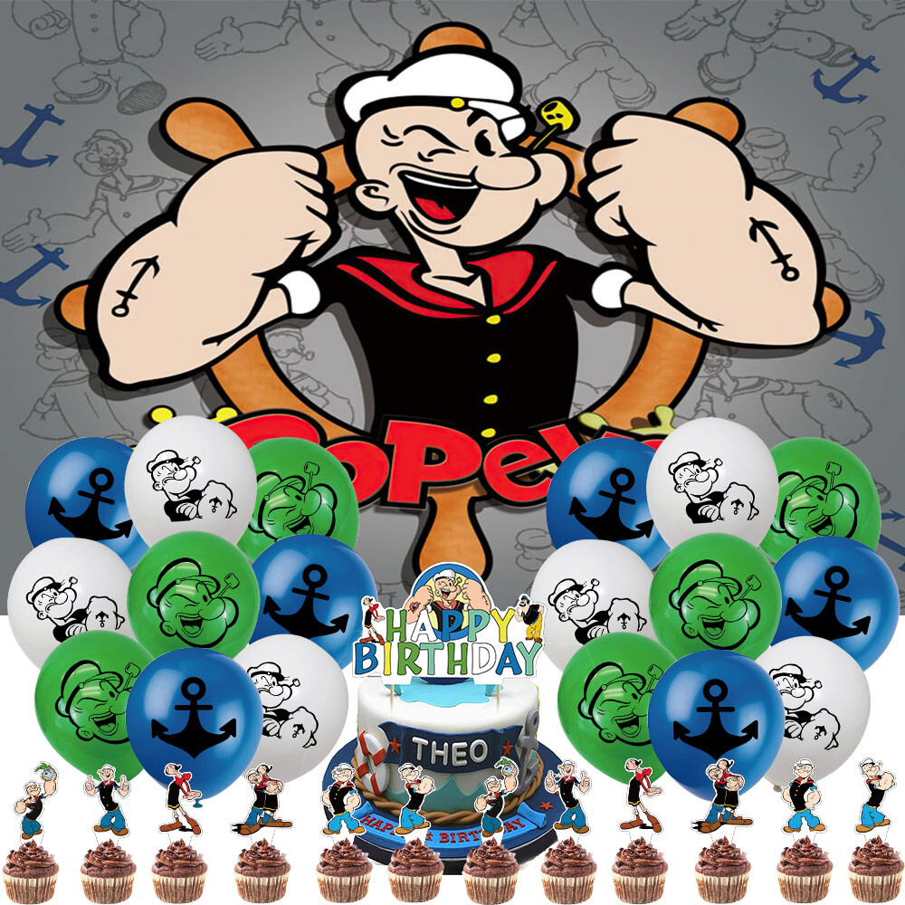 Popeye Birthday Party Supplies Set Plates Balloons Cake Toppers Banner for Kids
