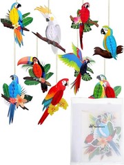 9 Pieces Tropical Birds Honeycomb Paper Cutouts Rio Luau Party Hanging Decora…