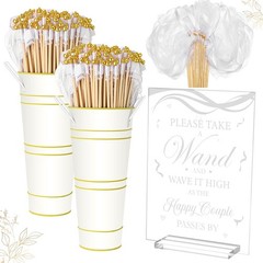 Reallnaive 103 Pcs Wedding Ribbon Stick Wand with Metal Buckets and Acrylic S…
