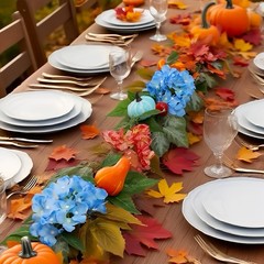 6ft Fall Hydrangea Garland with Blue Pumpkins – Autumn Artificial Floral Pump…