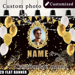 1pc 2D Golden Theme Personalized Birthday Tapestry Custom Poster Print Banner ❀
