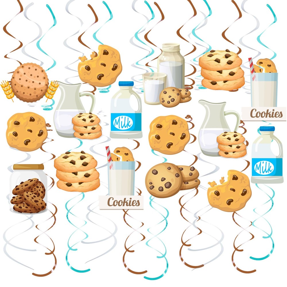 30Pcs Chocolate Chip Cookies And Milk Hanging Swirls Ceiling Streamers Set