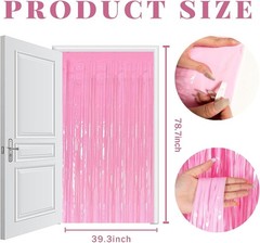 Pack of 2 pink metallic mesh curtains for parties, birthdays or baby showers.